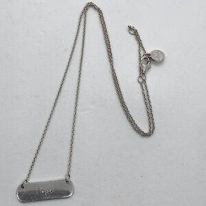 Stella & Dot Sterling Silver Engraved ‘ Hope ‘ Bar Pendant Necklace 15” - 17”